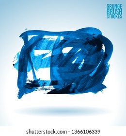 Blue brush stroke and texture. Grunge vector abstract hand - painted element. Underline and border design.