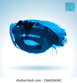 Blue brush stroke and texture. Grunge vector abstract hand - painted element. Underline and border design.