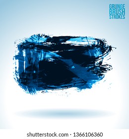 Blue brush stroke and texture. Grunge vector abstract hand - painted element. Underline and border design.