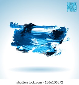 Blue brush stroke and texture. Grunge vector abstract hand - painted element. Underline and border design.