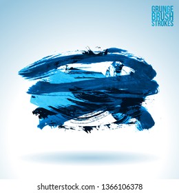 Blue brush stroke and texture. Grunge vector abstract hand - painted element. Underline and border design.