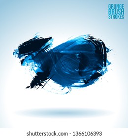 Blue brush stroke and texture. Grunge vector abstract hand - painted element. Underline and border design.