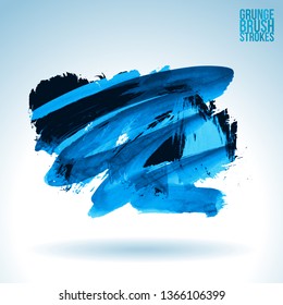 Blue brush stroke and texture. Grunge vector abstract hand - painted element. Underline and border design.