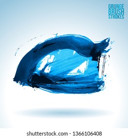 Blue brush stroke and texture. Grunge vector abstract hand - painted element. Underline and border design.