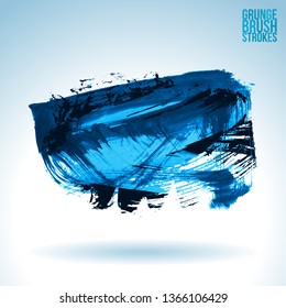 Blue brush stroke and texture. Grunge vector abstract hand - painted element. Underline and border design.