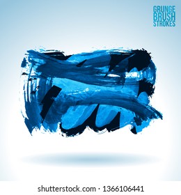 Blue brush stroke and texture. Grunge vector abstract hand - painted element. Underline and border design.