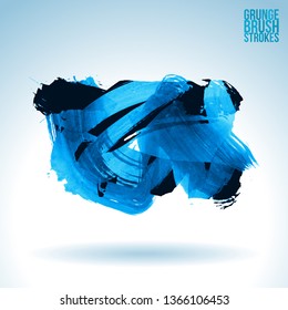 Blue brush stroke and texture. Grunge vector abstract hand - painted element. Underline and border design.