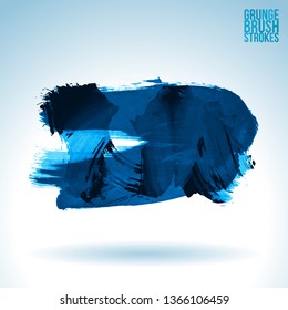 Blue brush stroke and texture. Grunge vector abstract hand - painted element. Underline and border design.
