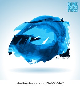 Blue brush stroke and texture. Grunge vector abstract hand - painted element. Underline and border design.
