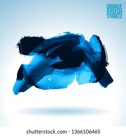 Blue brush stroke and texture. Grunge vector abstract hand - painted element. Underline and border design.