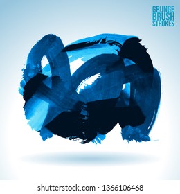 Blue brush stroke and texture. Grunge vector abstract hand - painted element. Underline and border design.