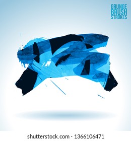 Blue brush stroke and texture. Grunge vector abstract hand - painted element. Underline and border design.