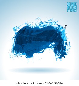 Blue brush stroke and texture. Grunge vector abstract hand - painted element. Underline and border design.