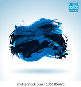 Blue brush stroke and texture. Grunge vector abstract hand - painted element. Underline and border design.
