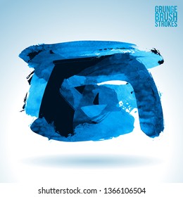 Blue brush stroke and texture. Grunge vector abstract hand - painted element. Underline and border design.