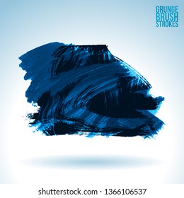 Blue brush stroke and texture. Grunge vector abstract hand - painted element. Underline and border design.