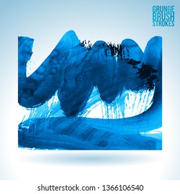 Blue brush stroke and texture. Grunge vector abstract hand - painted element. Underline and border design.