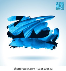 Blue brush stroke and texture. Grunge vector abstract hand - painted element. Underline and border design.