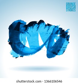 Blue brush stroke and texture. Grunge vector abstract hand - painted element. Underline and border design.