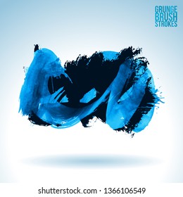 Blue brush stroke and texture. Grunge vector abstract hand - painted element. Underline and border design.