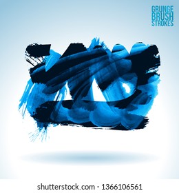 Blue brush stroke and texture. Grunge vector abstract hand - painted element. Underline and border design.