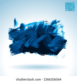 Blue brush stroke and texture. Grunge vector abstract hand - painted element. Underline and border design.