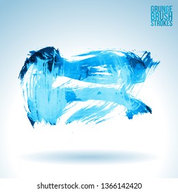 Blue brush stroke and texture. Grunge vector abstract hand - painted element. Underline and border design.