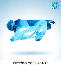 Blue brush stroke and texture. Grunge vector abstract hand - painted element. Underline and border design.