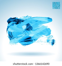 Blue brush stroke and texture. Grunge vector abstract hand - painted element. Underline and border design.
