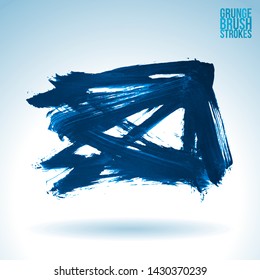 Blue brush stroke and texture. Grunge vector abstract hand - painted element. Underline and border design.