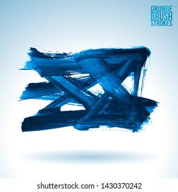 Blue brush stroke and texture. Grunge vector abstract hand - painted element. Underline and border design.