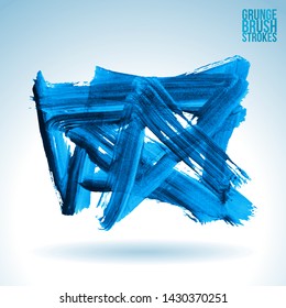 Blue brush stroke and texture. Grunge vector abstract hand - painted element. Underline and border design.