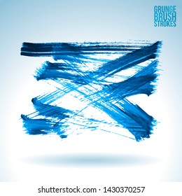Blue brush stroke and texture. Grunge vector abstract hand - painted element. Underline and border design.