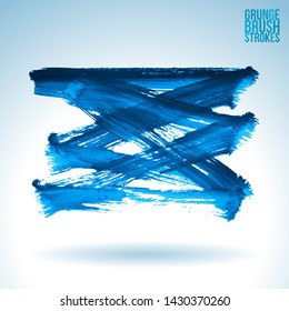 Blue brush stroke and texture. Grunge vector abstract hand - painted element. Underline and border design.