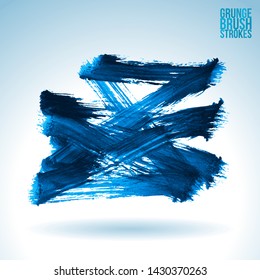 Blue brush stroke and texture. Grunge vector abstract hand - painted element. Underline and border design.