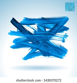 Blue brush stroke and texture. Grunge vector abstract hand - painted element. Underline and border design.