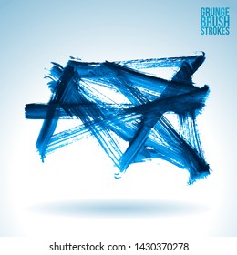 Blue brush stroke and texture. Grunge vector abstract hand - painted element. Underline and border design.