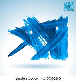 Blue brush stroke and texture. Grunge vector abstract hand - painted element. Underline and border design.