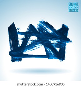 Blue brush stroke and texture. Grunge vector abstract hand - painted element. Underline and border design.