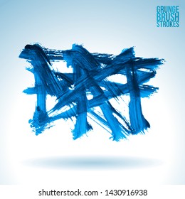 Blue brush stroke and texture. Grunge vector abstract hand - painted element. Underline and border design.