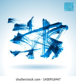 Blue brush stroke and texture. Grunge vector abstract hand - painted element. Underline and border design.