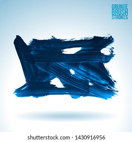 Blue brush stroke and texture. Grunge vector abstract hand - painted element. Underline and border design.