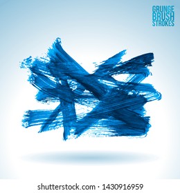 Blue brush stroke and texture. Grunge vector abstract hand - painted element. Underline and border design.