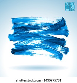 Blue brush stroke and texture. Grunge vector abstract hand - painted element. Underline and border design.