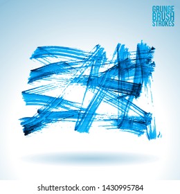 Blue brush stroke and texture. Grunge vector abstract hand - painted element. Underline and border design.