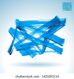 Blue brush stroke and texture. Grunge vector abstract hand - painted element. Underline and border design.