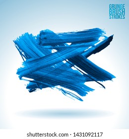 Blue brush stroke and texture. Grunge vector abstract hand - painted element. Underline and border design.