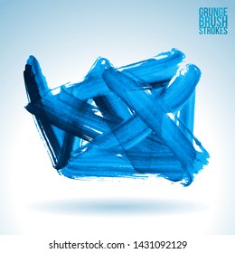 Blue brush stroke and texture. Grunge vector abstract hand - painted element. Underline and border design.