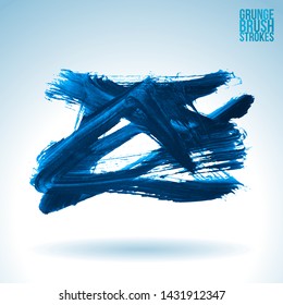 Blue brush stroke and texture. Grunge vector abstract hand - painted element. Underline and border design.