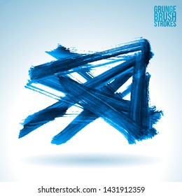 Blue brush stroke and texture. Grunge vector abstract hand - painted element. Underline and border design.